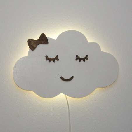 Lampka LED, lampa dla dzieci, drewniana, CHMURKA z kokardką